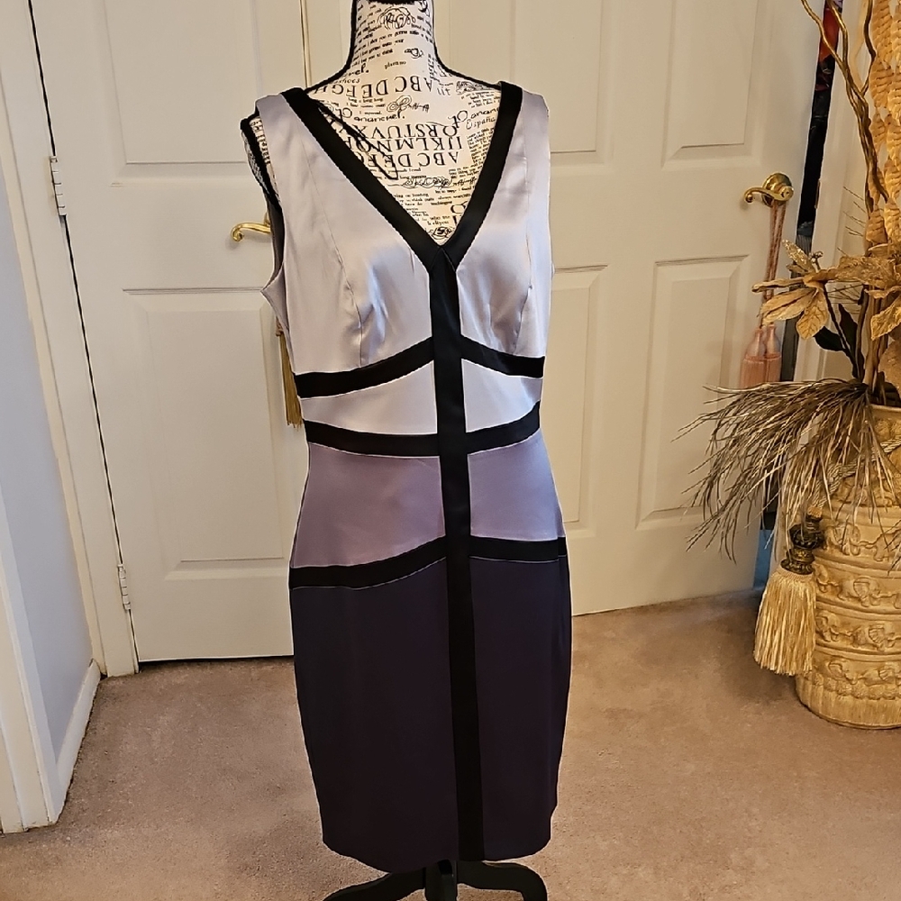 Signature by Sangria PEWTER GRAY Dress with Black Trim